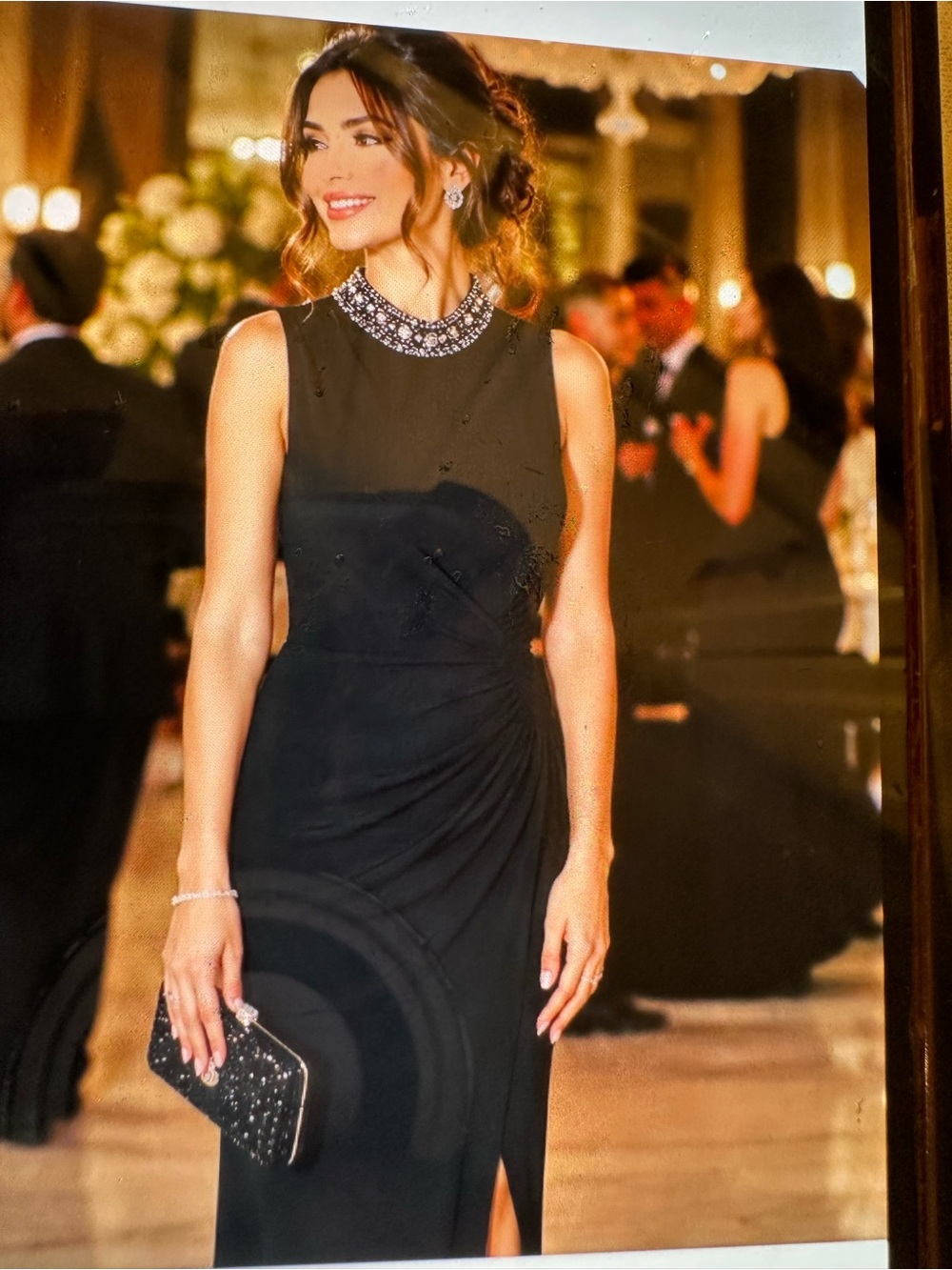 MARINA classy Black Beaded-stone Neck Evening Dress size 14